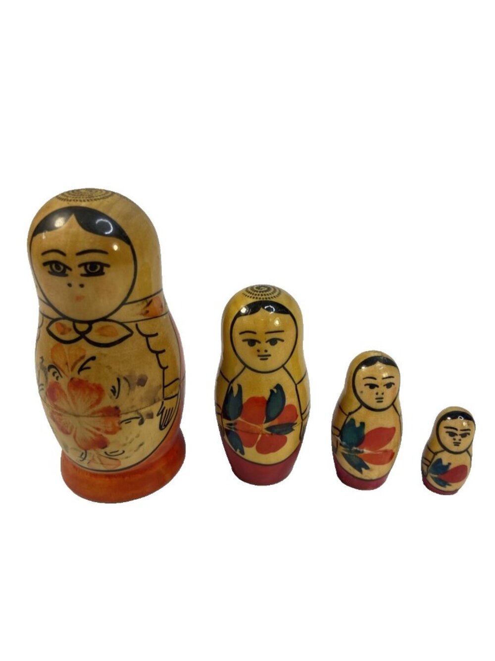 Vintage USSR Russian Matryoshka Nesting Dolls 4 Pc Set Hand Painted Floral 3.5 "
